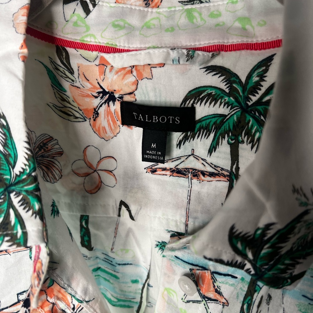 FINAL SALE Talbots Tropical Beach Summer Print Button Down Shirt Size Medium - Picture 3 of 6